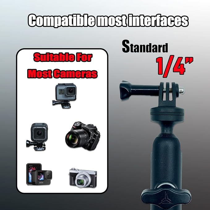 360°Motorcycle Camera Mount for GoPro Bike Holder Handlebar Mount Bracket 1/4 Metal Stand GoPro Hero10/9/8/7/6/5/4/3+ Action Cameras Accessory (Fits Bicycle Utv Motorcycle Handlebar Holder)