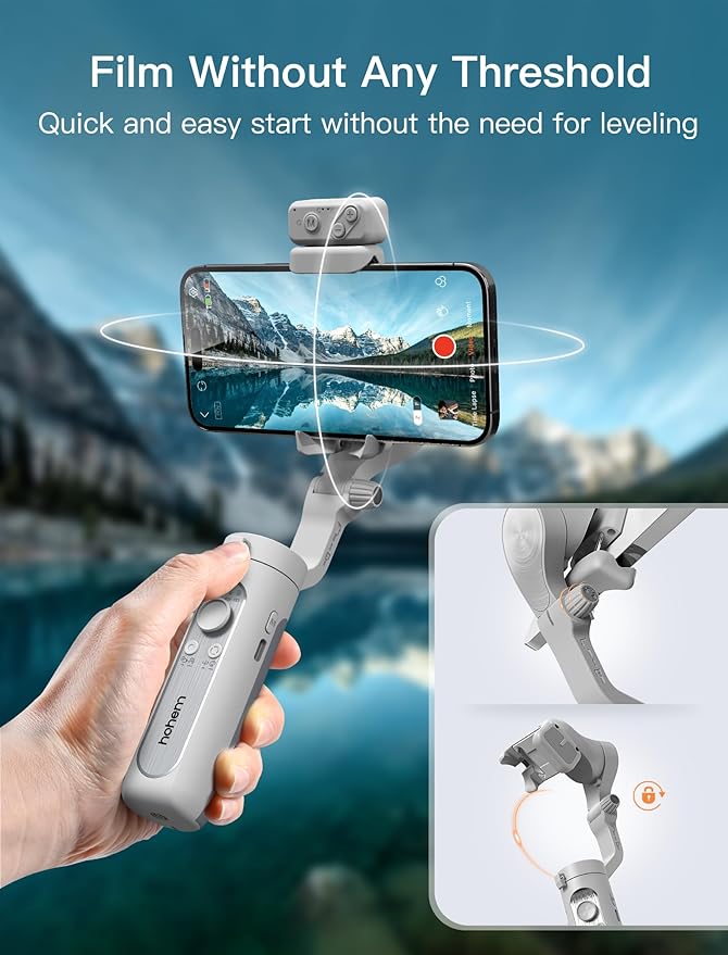 hohem iSteady XE Kit Gimbal Stabilizer for Smartphone, 3-Axis Phone Gimbal, Magnetic Fill Light, Portable and Foldable, Stabilizer for iPhone & Android, One-Key Inception, Ideal for Travel Vlogging