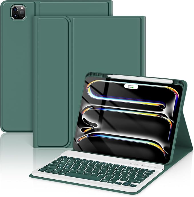 TaIYanG Keyboard Case for iPad Pro 11-inch M5/M4(2025/2024)- Detachable Magnetic Bluetooth Keyboard Case with Pencil Holder - Flip Stand Cover for iPad Pro 11 Inch 2024, Dark Green