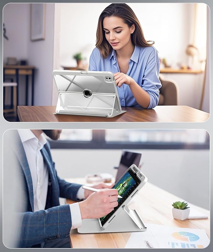 MoKo for iPad Pro 13 Inch Case (M5/M4) 2025/2024 with Pencil Holder, [Built-in Screen Protector], iPad Pro 13 M5/M4 Case with Clear Back & Magnetic Multi Angle Stand Cover, Light Gray