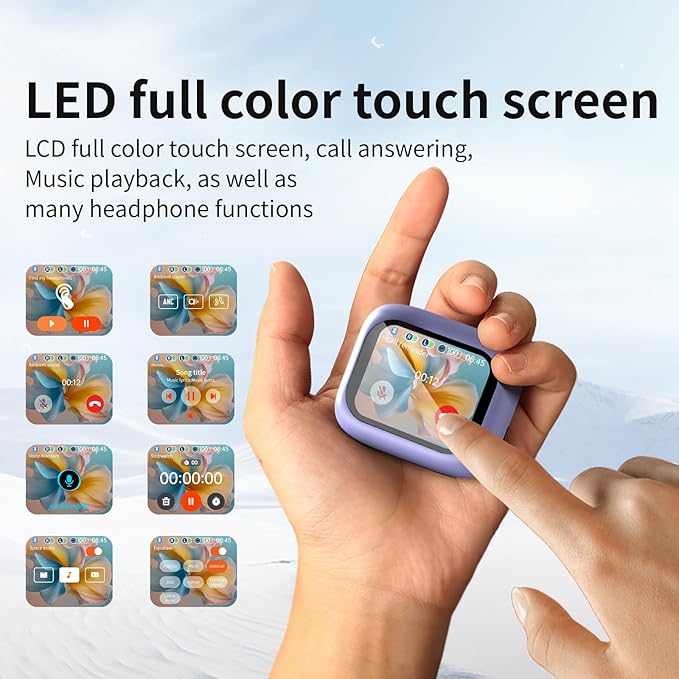Touch screen earbuds Wireless Earbuds - Active Noise Cancelling Earbuds ANC with Smart Touch Screen - Ear Earbuds with Wireless Charging Case LED Display Deep Bass Earphones Headset with Built (C)
