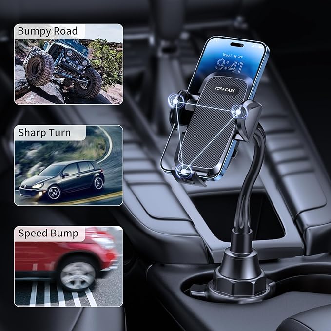 Miracase Cup Holder Phone Mount - Universal Gooseneck Adjustable Car Cell Phone Mount for iPhone, Samsung, Google and All 4.0-7.2 inches Smartphones