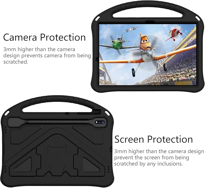 Kids Case for Samsung Galaxy Tab S10 Lite/S10 FE/S9 FE 10.9"/Tab S9/S8/S7 11", Techcircle Light Weight Shock Proof EVA Foam Handle Rugged Stand Protective Case, Black