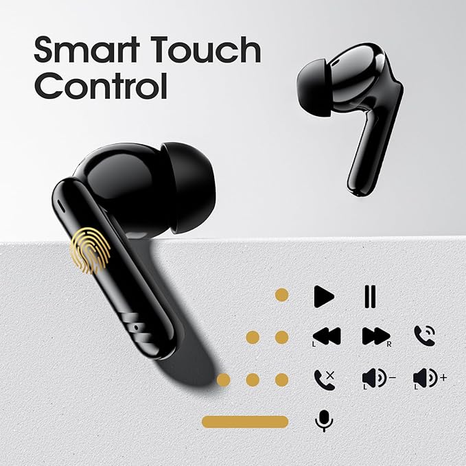 Wireless Earbuds, Bluetooth 5.4 Headphones with 4 Noise Cancelling Mic, 46H In-Ear Buds with 3D Bass Stereo Sound, Small Ears, LED Display, Calls Sports Workout, IPX7 Earphones for Android iOS, Black