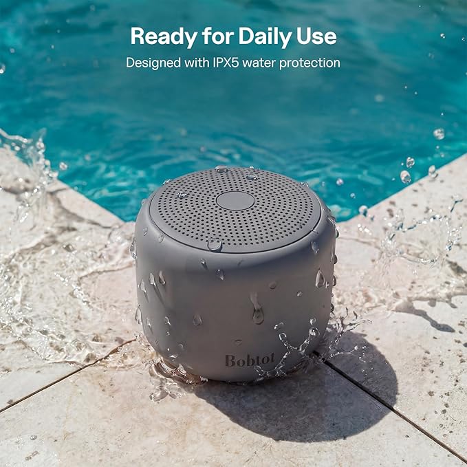 Bobtot Portable Bluetooth Speakers with Strap Easy to Carry, Wireless Waterproof Mini Speaker with Loud Stereo Sound, 20 Hours Playtime, Rechargeable Battery, Built-in Microphone, Dark Gray