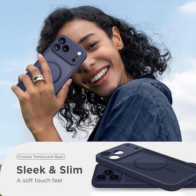 CAPRARO Magnetic for iPhone 17 Pro Max Case, Upgraded [Full Camera Protection] [Compatible with MagSafe] Protective Translucent Matte Women Girl Phone Case Cover, Deep Blue