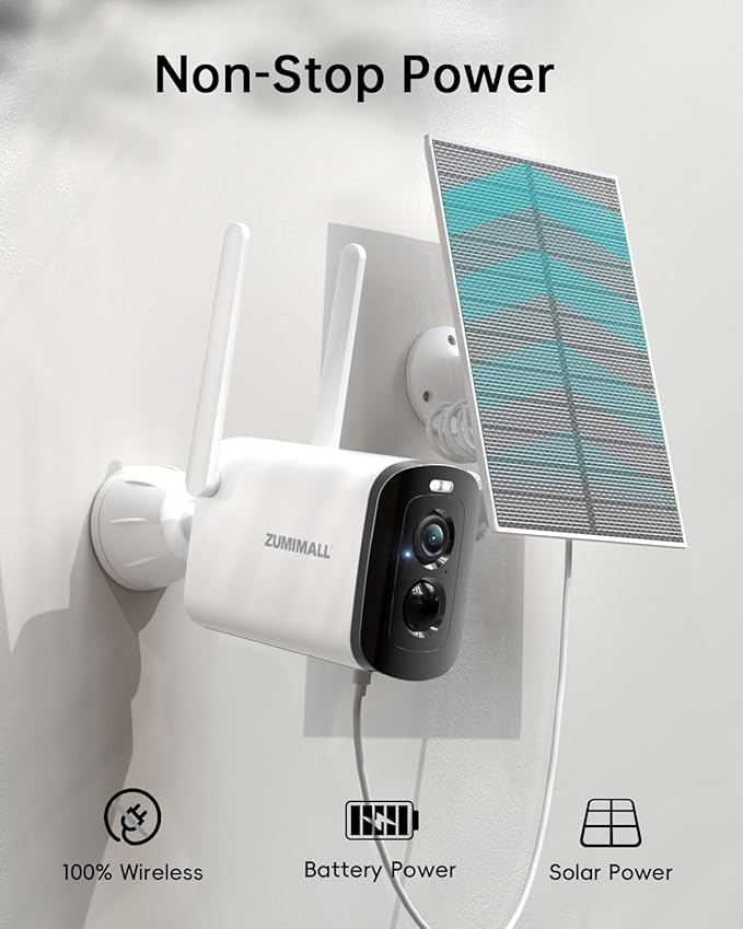 ZUMIMALL Solar Security Cameras Wireless Outdoor - 2 Packs, 2K Camera for Home Security, Front Door, Yard & Driveway, Color Night Vision, 2.4GHz WiFi, 2-Way Talk, Spotlight & Siren, IP66/Alexa/Cloud