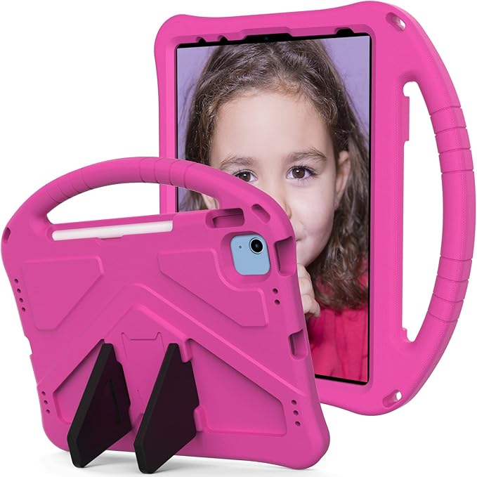 Shockproof Case for Apple iPad A16 11 Inch 2025 11th Gen/iPad 10th Generation 2025 10.9", with Shoulder Strap Soft EVA Handle Design Foldable Kickstand Kids Friendly Cover for Girls Boys, Rose