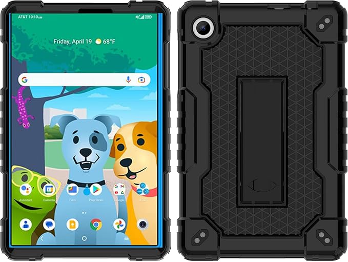 Case for for AT&T Amigo Jr. Tab 8 inch Tablet 9136K - with 2PCS Screen Protector,[Built-in Kickstand] Anti Slip Kids Friendly Shockproof Silicone Protective Cover (Black+2 PCS Glass)