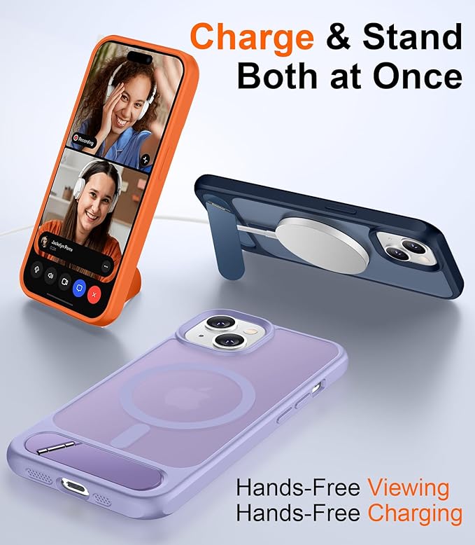 Magnetic Compatible with iPhone 14 Case/iPhone 13 Case,[Built-in Invisible Kickstand][Compatible with MagSafe][Military Grade Shockproof] Slim Translucent Matte Phone Case for iPhone 14/13 6.1"