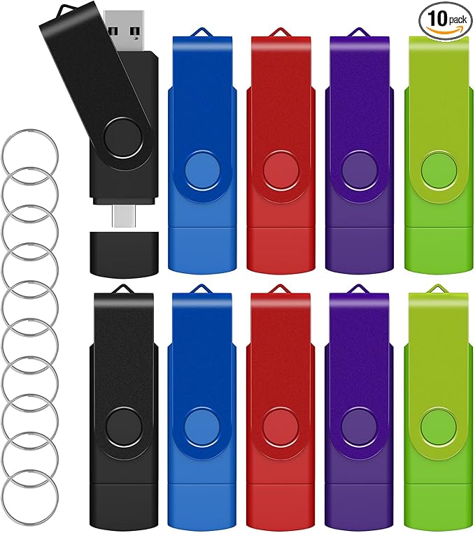 AreTop 16GB USB C Thumb Drive Dual USB 2.0 Flash Drive 16GB USB Drive Swivel Design 2-in-1 Portable Type-C Memory Stick for Android Smartphone, Computers, MacBook, Tablets, PC, 10 Pack