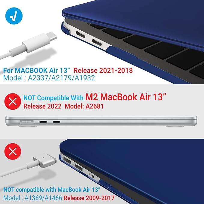 IBENZER Compatible with New MacBook Air 13 inch Case 2022 2021 2020 M1 A2337 A2179 A1932, Plastic Hard Shell Case with KeyboardCover for Mac Retina Display with TouchID, Crystal Navy Blue, AT13-CYNV+1