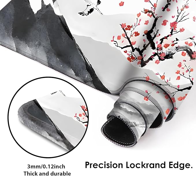 Galdas Mouse Pad for Gaming, Japanese Desk Mat,XXL XL Large Mouse Mat Long Extended Mousepad Non-Slip Rubber Mice Pads Stitched Edges Thin (31.5 x 11.8 x 0.12 Inches) Ink and Wash