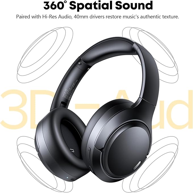 Hybrid Active Noise Cancelling Headphones 120H Long Playtime, 6 ENC Mic, Wireless Over-Ear Bluetooth 6.0 Headphones, Hi-Res Audio, Memory Foam Earcup, Transparency Mode ANC Headphone for Travel Office