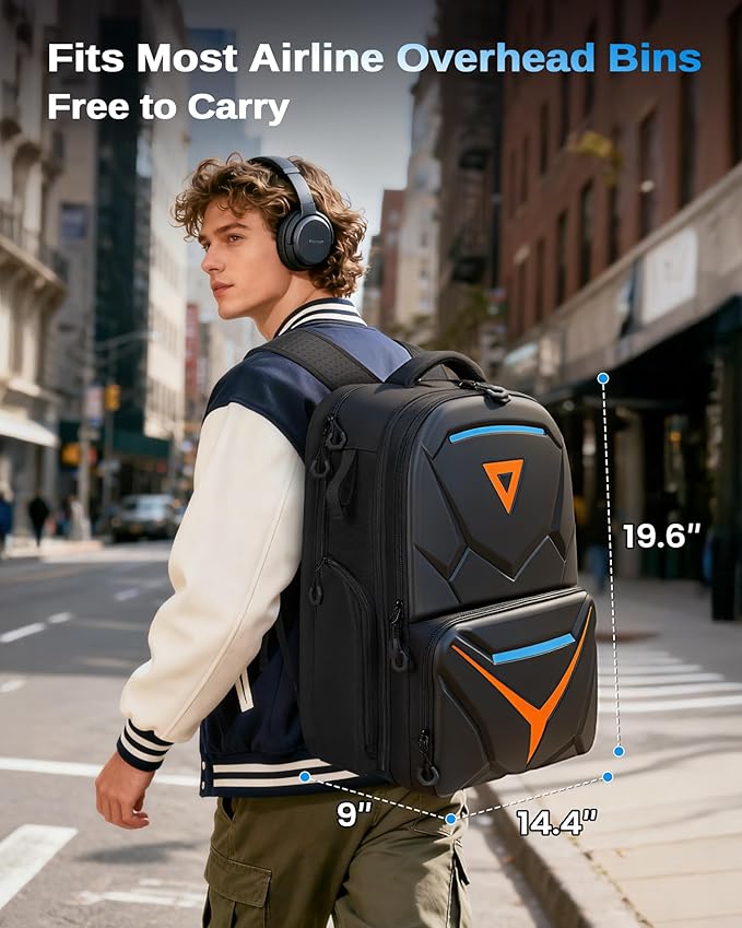 MATEIN Hard Shell Gaming Backpack for Men, Waterproof Extra Large Laptop Backpack with EVA Front Shield, 18 inch TSA Approved Gaming Laptop Bag with Controller Pockets & Cooling Pad Compartment