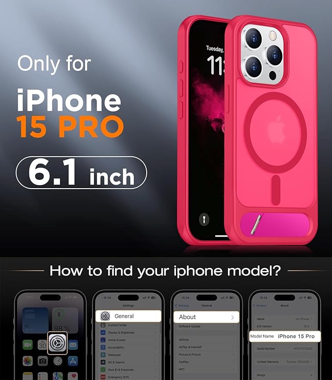 Magnetic Compatible with iPhone 15 Pro Case, [Built-in Invisible Kickstand][Compatible with MagSafe][Military Grade Shockproof] Slim Translucent Matte Phone Case for iPhone 15 Pro 6.1"