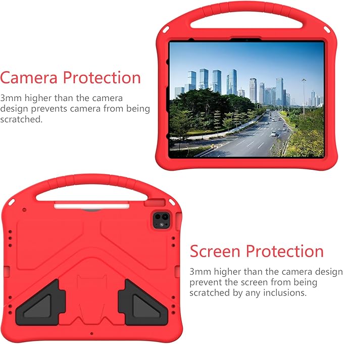 Kids Case for iPad Air 13 inch M4/M3/M2 & iPad Pro 13 inch M5/M4 (2025/2024) & iPad Pro 12.9 inch Cover 6th/5th/4th/3rd Generation (2022/2021/2020/2018) with Stand/Handle/Pencil Holder, Red