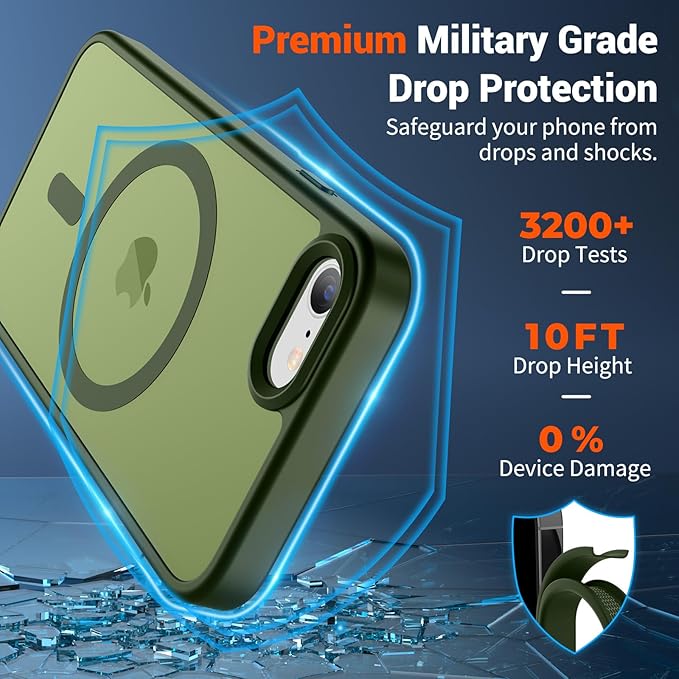 SUPFINE Magnetic for iPhone SE Case 2022 (3rd)/2020 (2nd), iPhone 8 Case (Compatible with MagSafe) (Military Grade Drop Protection) Slim Translucent Matte Phone Case, Cangling Green