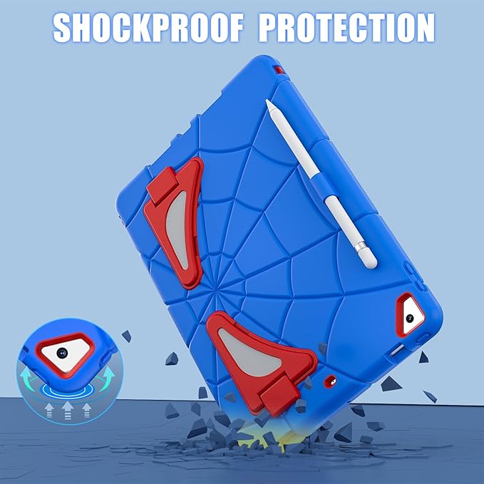 AKABEILA Compatible with Apple iPad 10.2 7th 8th 9th(2019/2020/2021) Tablet Case，Lightweight Shockproof Rugged Protective Cover with Kickstand for Kids Children Boys Babies Blue Red