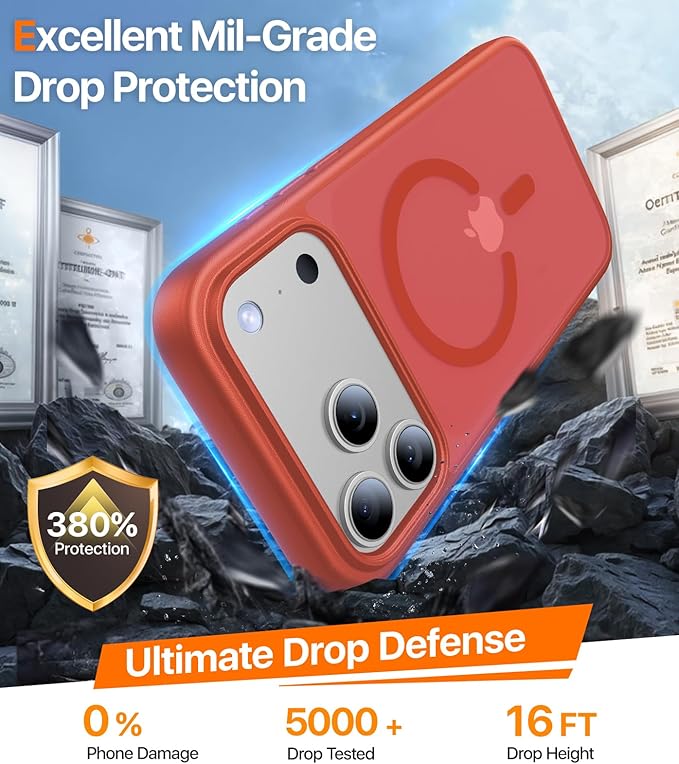 Magnetic for iPhone 17 Pro Case,[Anti-Slip][Compatible with MagSafe][Military Grade Drop Protection] Shockproof Protective Translucent Matte Phone Case for iPhone 17 Pro Case,Red