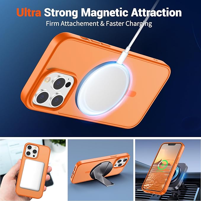 SUPFINE Magnetic for iPhone 13 Pro Max Case (Compatible with MagSafe) (Military Grade Drop Protection) Translucent Matte Shockproof Phone Cover,Starry Orange