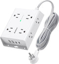 Addtam Surge Protector Power Strip, 8 Widely Outlets with 4 USB Ports (2 USB C), 10ft Extension Cord with Multiple Outlets, 3 Side Outlet Extender, Flat Plug, Wall Mount, ETL, White