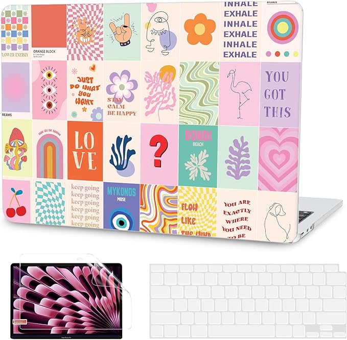 G JGOO Compatible with MacBook Air 13 inch Case 2026 2025-2022 M5 A3449 M4 A3240 M3 A3113 M2 A2681, Hard Shell for MacBook Air 13.6 inch Case +Keyboard Cover +Screen Protector, Pastel Collage