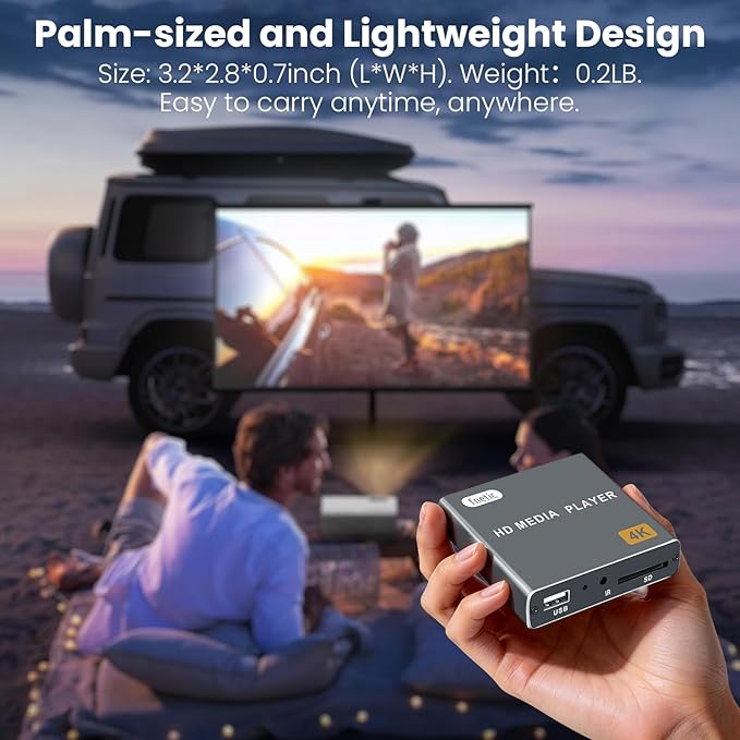4K Digital Media Player, TV MP4 Video Player with HDMI/AV Output, Digital Signage Mini HD Media Players for USB Drives/SD Cards, H.265/HEVC, Looping, Auto Playback, Grey