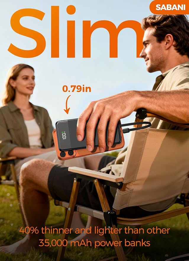 Portable Charger 35000mAh Power Bank - Powerbank with 4 Built in Cables, 22.5W Fast Charging Travel Camping Essential Battery Pack Compatible with iPhone 17 16 15 14 13 Samsung Google, 1 Pack