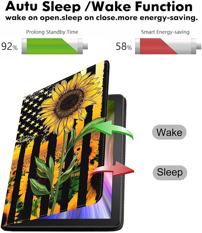 WEUIUJKILO Case for iPad (A16) 11th Generation 11 Inch 2025, iPad 10th Generation 10.9 Inch 2022, Slim PU Leather Folding Stand Smart Cover with Auto Sleep/Wake, American Flag and Sunflower