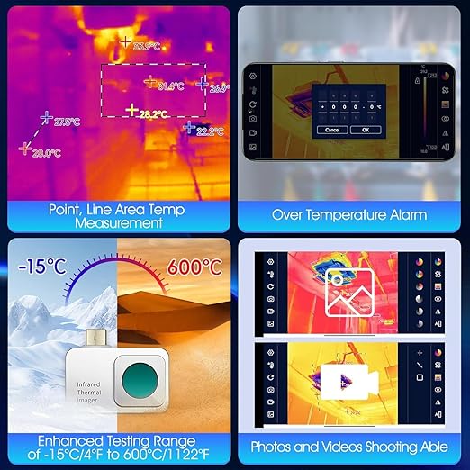 Thermal Camera for Android, 256 x 192 IR Resolution Thermal Imager 25Hz Rate -15℃ to 600℃ Temp Range Optimized Temperature Accuracy, Works for Smartphones and Tablets (not for iOS)