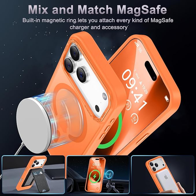 Newfuture Magnetic for iPhone 17 Pro Max Case [Compatible with Magsafe] [Military Grade Drop Protection] Translucent Matte Anti-Scratch Shockproof Protective Phone Cover 6.9 Inch, Orange