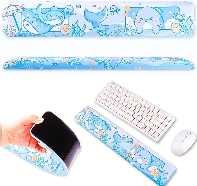 BelugaDesign Shark Wrist Rest | Cute Kawaii Anime Pastel Blue Wrist Pad | Ocean Underwater Nonslip Mat for Gaming Computer Laptop Desk Keyboard Mousepad Accessory | Padded Squishy Matching Arm Rest