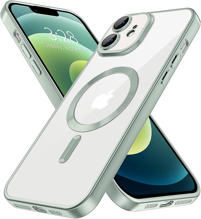 Hython Magnetic Clear for iPhone 12 Case with Camera Lens Protector [Compatible with MagSafe] Luxury Plating Edge Slim Soft TPU Cover Protective Phone Case for iPhone 12 6.1", Matte Mint