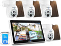 Hiseeu Solar Security Camera Outdoor, 4PCS 4MP Wireless Security Camera System with 10in LCD, 2-Way Audio, PT 360°, Night Vision, Motion Detection, 2.4G WiFi, No Subscription fee