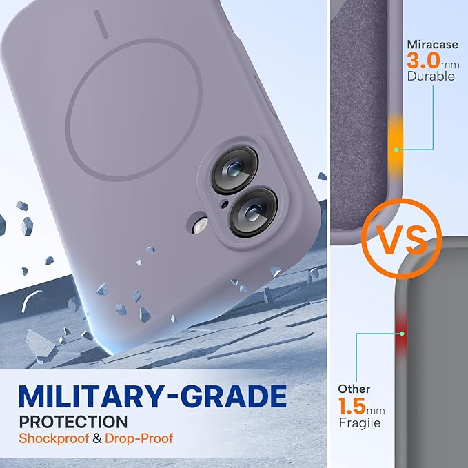 Miracase Magnetic for iPhone 16 Plus Case, [Soft Anti-Scratch Microfiber Lining], Magnetic for MagSafe, Liquid Silicone Shockproof Drop Protection Phone Case for 16 Plus,Lavender Gray