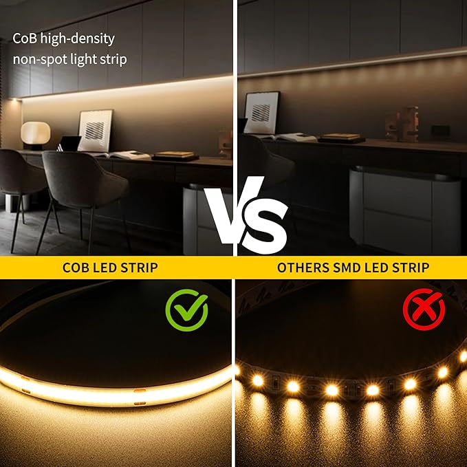 Pandery COB LED Strip Lights Warm White,24V Dimmable led Light Strip KIT with Remote and app Control,2700K 25FT/7.5m 8mm Wide Ra>90 Cuttable Flexible Strip Lights for Bedroom,Wardrobe,Cabinet