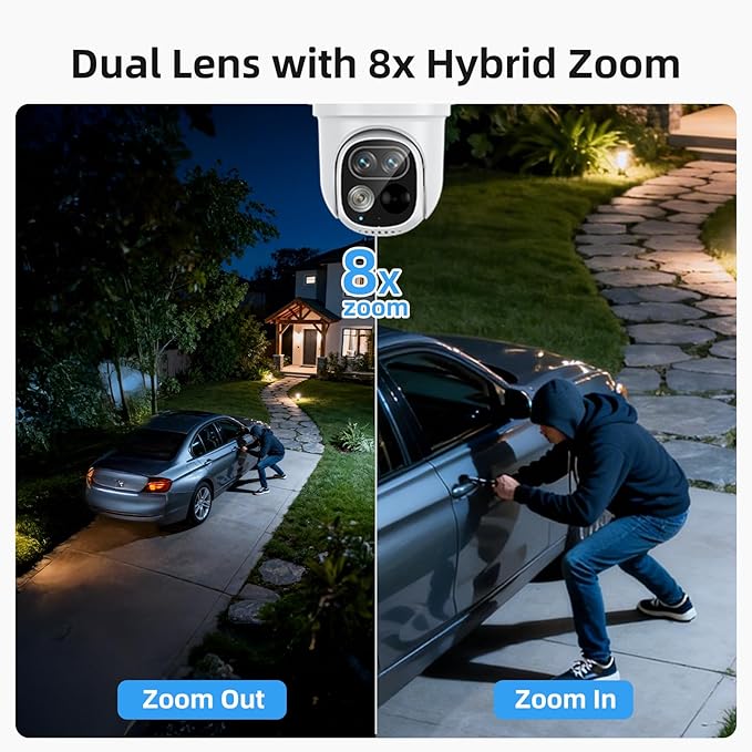 SV3C Solar Security Cameras Wireless Outdoor, 2K Dual Lens Camera System with Hub, Cross-Camera Tracking, 360° Pan Tilt, Color Night Vision, 2-Way Audio, No Subscription, 4 Camera Kit