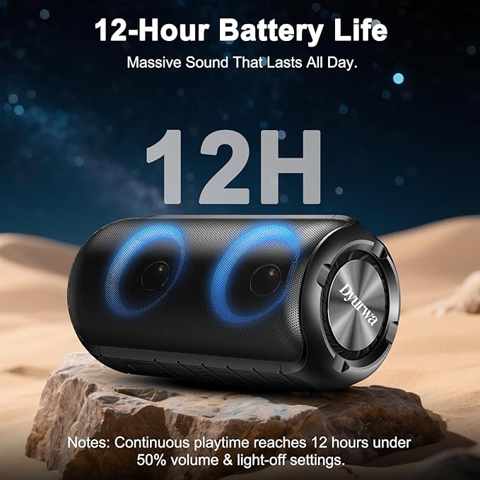 Bluetooth Speaker with 360°HD Stereo Sound, BT5.3, Built-in Mic, RGB Lights, 2025 NEW Portable Wireless Speaker IPX7 Waterproof, Dustproof, 12H Playtime for Outdoors, Home/Travel/Praty Beach Black