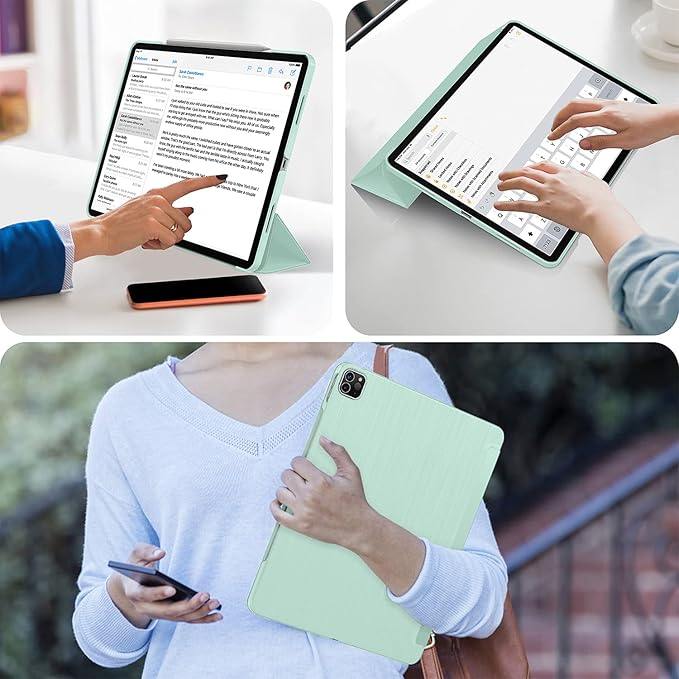 Soke Case for iPad Air 13 Inch (M3/M2) 2025/2024,iPad Pro 12.9 2022 2021(6th 5th Generation) - [Slim Trifold Stand + Auto Wake/Sleep],Protective Hard PC Back Cover (Mint Green)