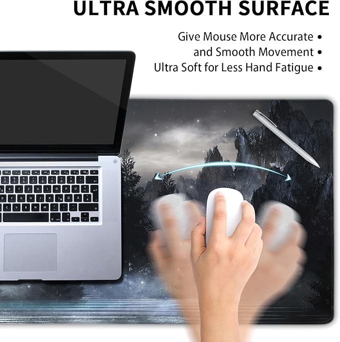 Forest Extra Large Black Gaming Mouse Pad Non-Slip Rubber Giant Mountain Mousepad 31.5x11.8in with Stitched Edge Waterproof Keyboard Pads Computer Desk Laptop Mat for Work Game Office Home