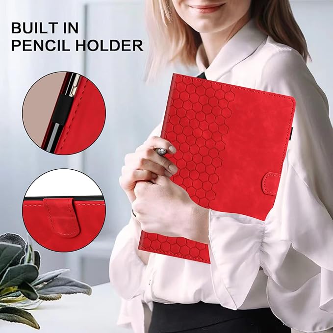 DTangLsm for iPad A16 Case iPad 11th Generation Case 11-inch 2025, iPad 10th Generation Case 10.9-inch 2022, Smart PU Leather Folio Stand Cover with Pencil Holder, Auto Wake/Sleep, Honeycomb Red
