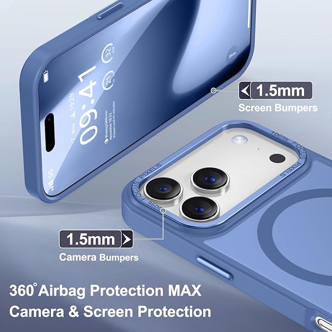 Newfuture Magnetic for iPhone 17 Pro Max Case [Compatible with Magsafe] [Military Grade Drop Protection] Translucent Matte Anti-Scratch Shockproof Protective Phone Cover 6.9 Inch, Light Blue