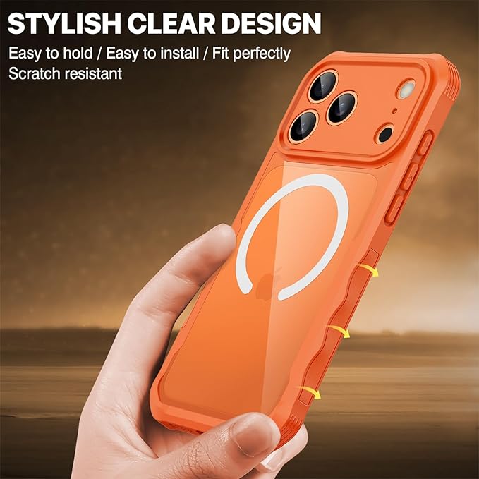 CENHUFO Magnetic Privacy for iPhone 17 Pro Case [Compatible with Magsafe] Full Body Phone Case Built-in 9H Tempered Glass Privacy Screen Protector, Camera Protection Shockproof Bumper Cover -Orange