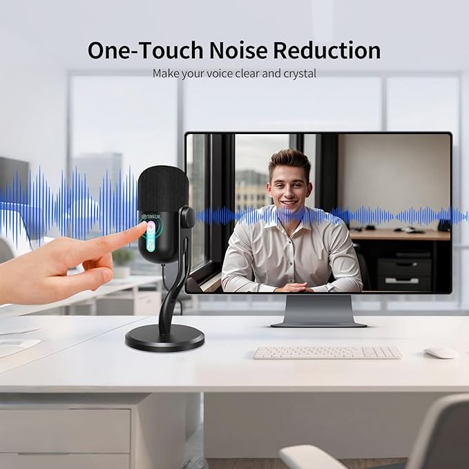 TOALLIN CM60 - USB Condenser Microphone for Recording, Streaming, Podcasting, Meetings on Teams, Zoom, OBS, Twitch, YouTube, Noise Reduction & Mute, Works with Laptop/PC/Tablet/Cellphone, Black