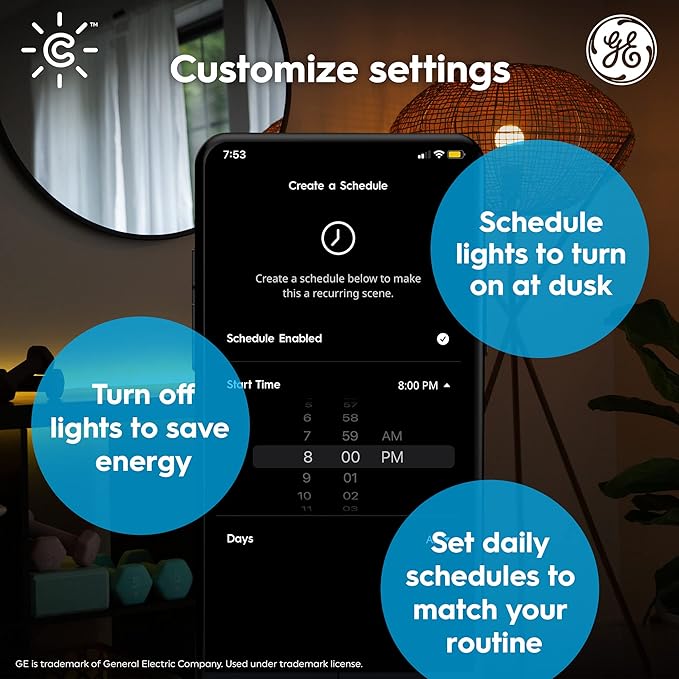 GE CYNC A19 Smart LED Light Bulbs, Soft White, Bluetooth and WiFi Light Bulbs, 60W Equivalent, Work with Amazon Alexa and Google Home, 2 Count (Pack of 1)