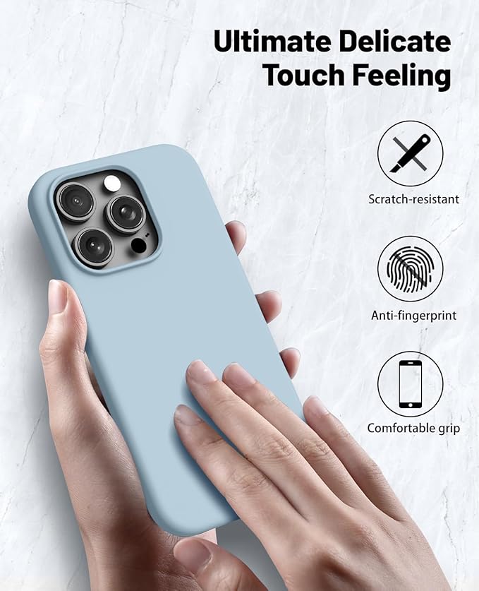 OTOFLY Compatible with iPhone 15 Pro Max Case,[Silky and Soft Touch Series] Premium Soft Liquid Silicone Rubber Full-Body Protective Bumper Case for iPhone 15 Pro Max (Baby Blue)