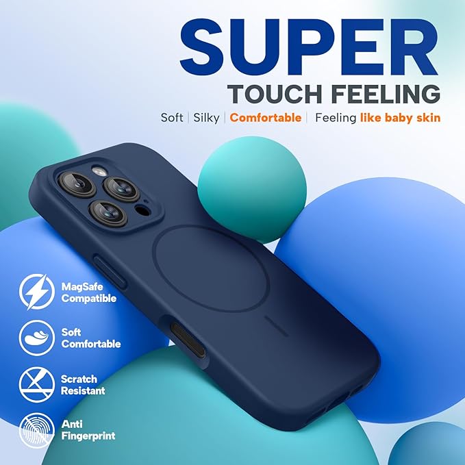 Miracase Magnetic for iPhone 16 Pro Case, [Soft Anti-Scratch Microfiber Lining], Compatible with MagSafe, Liquid Silicone Case Shockproof Drop Protection Phone Case for 16 Pro,Dark Blue