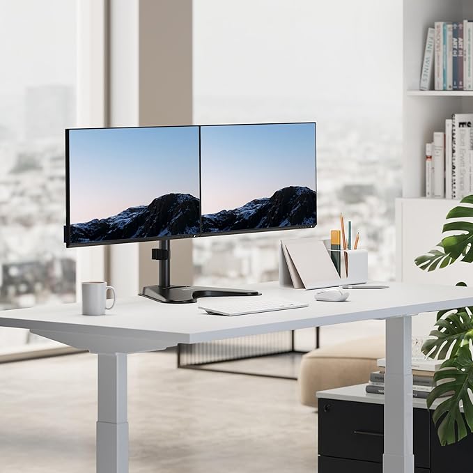 Mount-It! Dual Monitor Stand for Desk, Free Standing Monitor Mount for 2 Screens up to 32”, Height Adjustable with Tilt, Swivel & Rotation, VESA 75x75 & 100x100