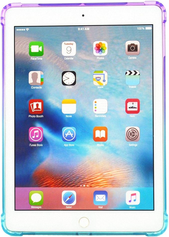 Translucent Frosted TPU Back Case for Apple iPad Air 3 (3rd Gen) 10.5" 2019 and iPad Pro 10.5" (2017) Gradient Color Impact Resistant Corner Protection Shockproof Cover, Purple & Green